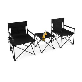 Outdoor Folding Camping Chairs and Table Set with Carrying Bag-Black