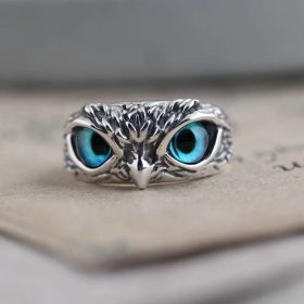 Vintage Blue Glasses Owl Jewelry Ring Wholesale Cross-Border Design Owl Ring for Men and Women