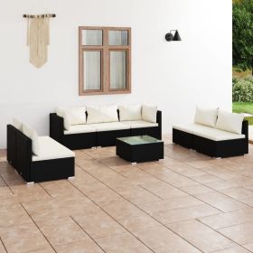 8 Piece Patio Lounge Set with Cushions Poly Rattan Black