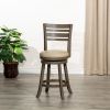 24" Counter Height Slat Back Swivel Stool, Weathered Gray Finish, French Gray Leather Seat