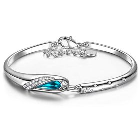 Emma Manor 14k White Gold Plated Blue Crystal Bangle Bracelet