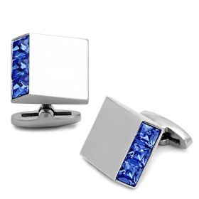 TK1251 - High polished (no plating) Stainless Steel Cufflink with Top Grade Crystal in Sapphire