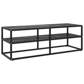 TV Stand Black with Black Marble Glass 47.2"x15.7"x15.7"