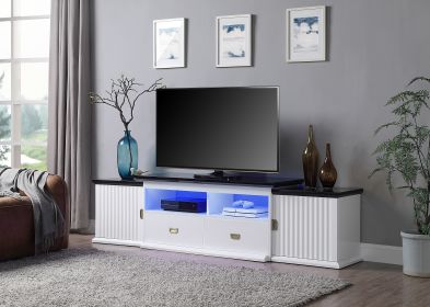 ACME Barend TV Stand w/LED, White & Black High Gloss Finish LV00999