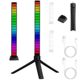 32LED RGB Sound Control Light Bar Music Sync Pickup Rhythm Lamp APP Control Voice Activated Atmosphere Light Bar for Car Gaming Room