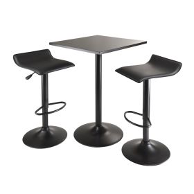 Obsidian 3pc Table Set; Square Table Counter Height with 2 Airlift Stools all Black