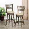 24" Counter Height Slat Back Swivel Stool, Weathered Gray Finish, French Gray Leather Seat