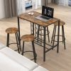 5 Pieces Bar Table and Stools Set with Wine Rack and Glass Holder