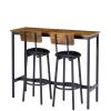 Bar Table Set with 2 Bar stools PU Soft seat with backrest, Rustic Brown,43.31'' L x 15.75'' W x 23.62'' H.