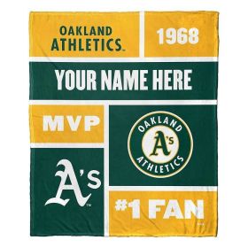 [Personalization Only] OFFICIAL MLB Colorblock Personalized Silk Touch Throw Blanket - Athletics