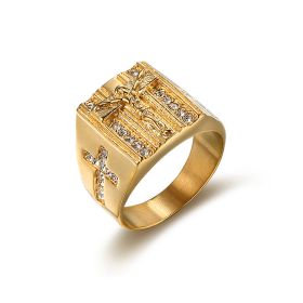 European And American Retro Religious Jesus Cross Ring (Option: Golden-Number 11)