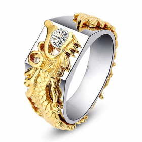 New Men's Domineering Dragon Pattern Two-color Zircon Rhinestone Ring Fashion Punk Hip Hop (Option: Gold-9)