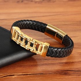 Leather Leather Braided Bracelet, Leather Bracelet, Custom Leather Bracelet, Men'S Cowhide Jewelry (Option: Gold-19CM)