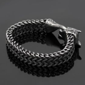 Bracelet Men Stainless Steel Vintage Black Wolf Head Cuban Chain Hand Wristband Male Fashion Jewelry Wholesale Accessories Gifts (Option: 23cm-Black)