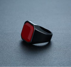 Men's stainless steel black agate ring (Option: Red black-12number)