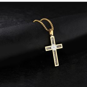 Titanium Steel Wire Cross Men's Necklace (Option: Gold with chain)