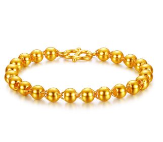 Men's round bead bracelet with 24k gold imitation (Option: Gold-8mm)