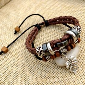 Cross stud braided leather bracelet (Option: Brown B)