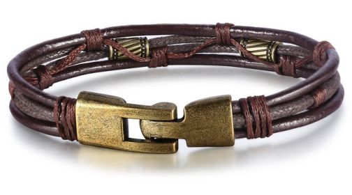 Retro Men's Braided Leather Bracelet (Option: Brown deep line)