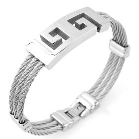 Three-ring wire braided hemp rope bracelet (Color: SILVER)