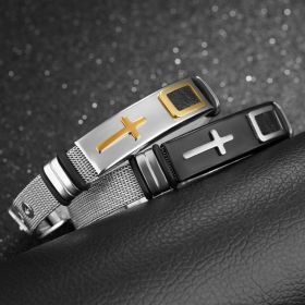 Steel mesh bracelet bracelet Bracelet gold cross titanium steel men's personality bracelet (Option: Set)