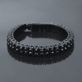 Europe and America hip hop hot 2 row bracelet men's rhinestone bracelet blingbling cross-border supply NB02 (Color: Black)