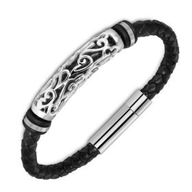 Punk stainless steel leather bracelet (Option: Black-20cm)