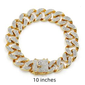 Amazon cross-border European and American Hip hop accessories men's bracelet Cuban chain (Option: Gold 10inches)