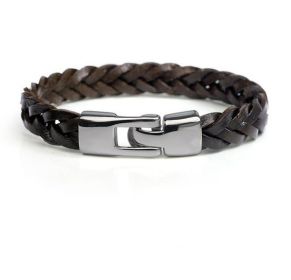 Leather alloy vintage hand-woven bracelet (Color: Brown)