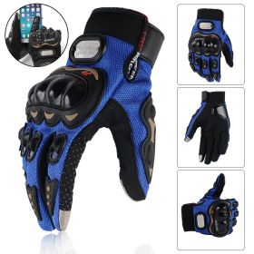 1 Pair Riding Tribe Touch Screen Motorcycle Gloves, Full Finger Hard Knuckle Safety Gloves Motos Luvas Motocross Protective Gear Racing Gloves (Color: Blue, size: L)