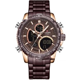 Men's Waterproof Dual Display Multifunction Sports Watch (Color: Rose Gold Coffee)