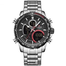 Men's Waterproof Dual Display Multifunction Sports Watch (Color: Silver Black)