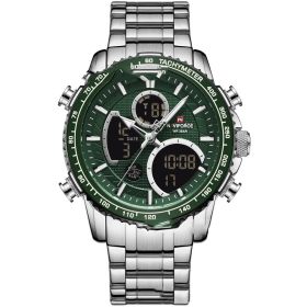 Men's Waterproof Dual Display Multifunction Sports Watch (Color: Silver Green)