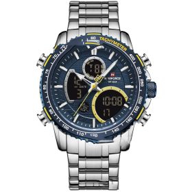 Men's Waterproof Dual Display Multifunction Sports Watch (Color: Silver Blue)