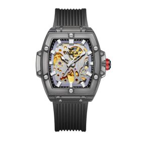 Men's Skeleton Automatic Mechanical Silicone Watch (Color: Black)