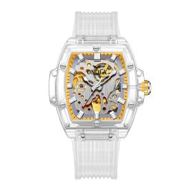 Men's Skeleton Automatic Mechanical Silicone Watch (Color: White)