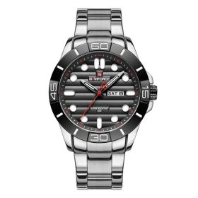 Fashion Calendar Simple Quartz Steel Band Watch Men (Color: Silver Black)