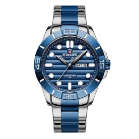 Fashion Calendar Simple Quartz Steel Band Watch Men (Color: Mixed blue)