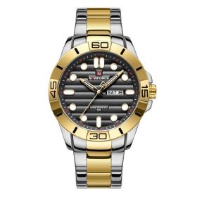 Fashion Calendar Simple Quartz Steel Band Watch Men (Color: Mixed gold)