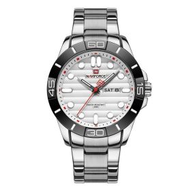 Fashion Calendar Simple Quartz Steel Band Watch Men (Color: Silvery white)