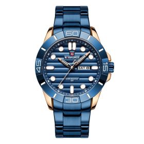 Fashion Calendar Simple Quartz Steel Band Watch Men (Color: Blue rose)