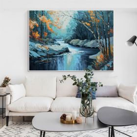 Hand Painted Oil Painting Large Original Landscape Oil Painting On Canvas Tree Home Decor Abstract Blue Nature Painting Living room Wall Art (size: 50X70cm)