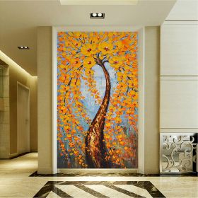 Hand Painted Oil Painting Orange Flowering Cherry Blossom Tree Painting Living Room Decor Wall Art Picture Thick Palette Knife Oil Painting On Canvas (size: 90x120cm)