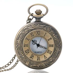 Vintage Charm Black Unisex Fashion Roman Number Quartz Steampunk Pocket Watch Women Man Necklace Pendant with Chain Gifts P427 (Color: Bronze necklacechain, Ships From: China)