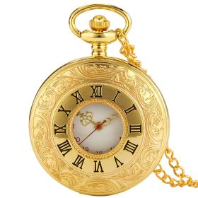 Vintage Charm Black Unisex Fashion Roman Number Quartz Steampunk Pocket Watch Women Man Necklace Pendant with Chain Gifts P427 (Color: Gold necklace chain, Ships From: China)