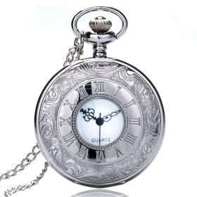 Vintage Charm Black Unisex Fashion Roman Number Quartz Steampunk Pocket Watch Women Man Necklace Pendant with Chain Gifts P427 (Color: Silver necklacechain3, Ships From: China)