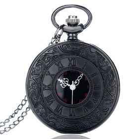 Vintage Charm Black Unisex Fashion Roman Number Quartz Steampunk Pocket Watch Women Man Necklace Pendant with Chain Gifts P427 (Color: Black necklacechain, Ships From: China)