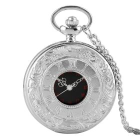 Vintage Charm Black Unisex Fashion Roman Number Quartz Steampunk Pocket Watch Women Man Necklace Pendant with Chain Gifts P427 (Color: Silver necklacechain, Ships From: China)