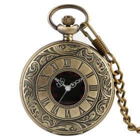 Vintage Charm Black Unisex Fashion Roman Number Quartz Steampunk Pocket Watch Women Man Necklace Pendant with Chain Gifts P427 (Color: Bronze pocketchain, Ships From: China)