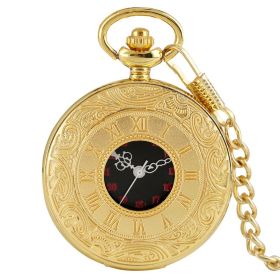 Vintage Charm Black Unisex Fashion Roman Number Quartz Steampunk Pocket Watch Women Man Necklace Pendant with Chain Gifts P427 (Color: Gold pocketchain, Ships From: China)